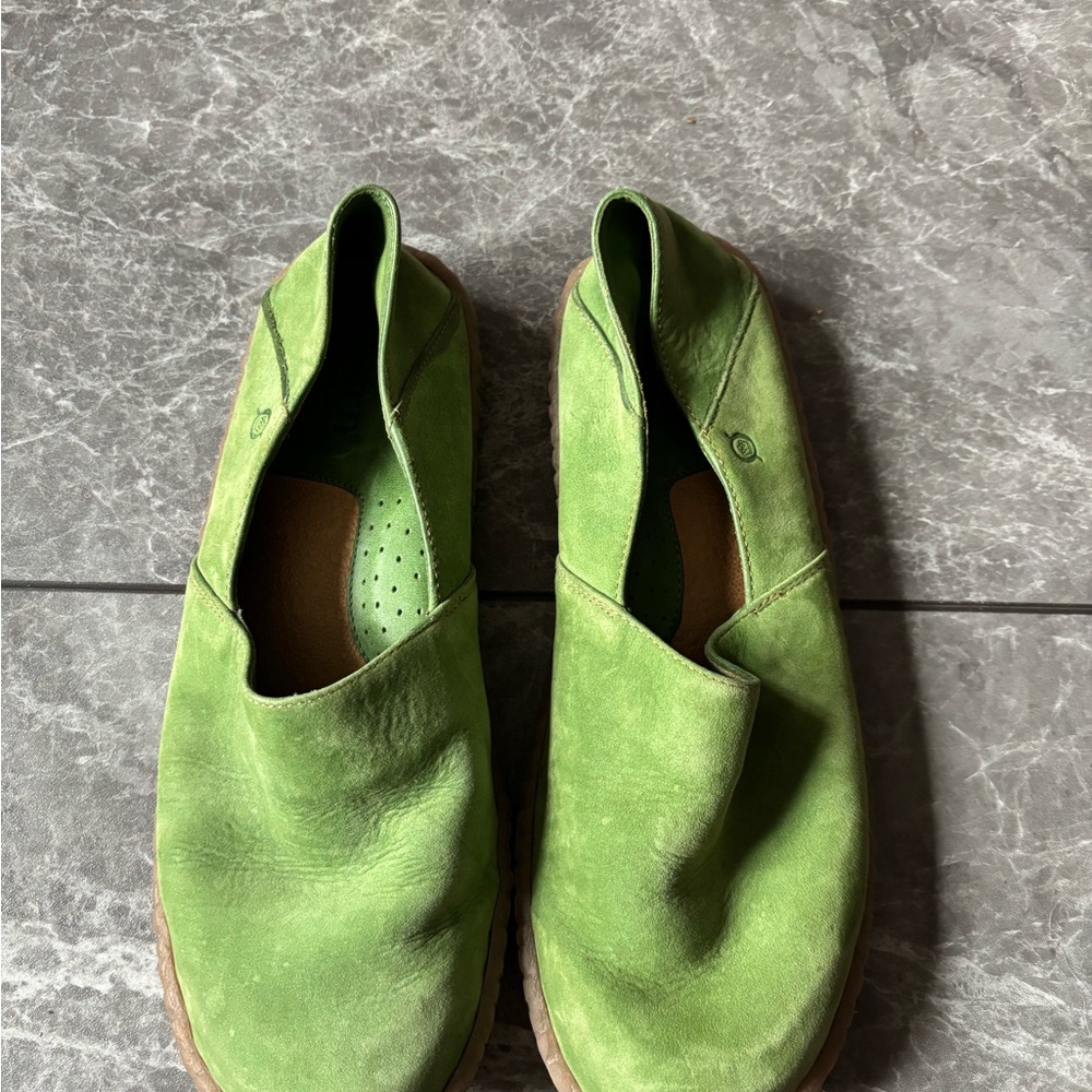 Green Suede Slip-On Shoes